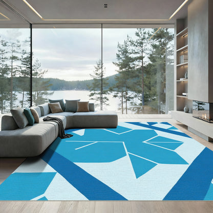 Deep Blue Geometric Fragment Rug