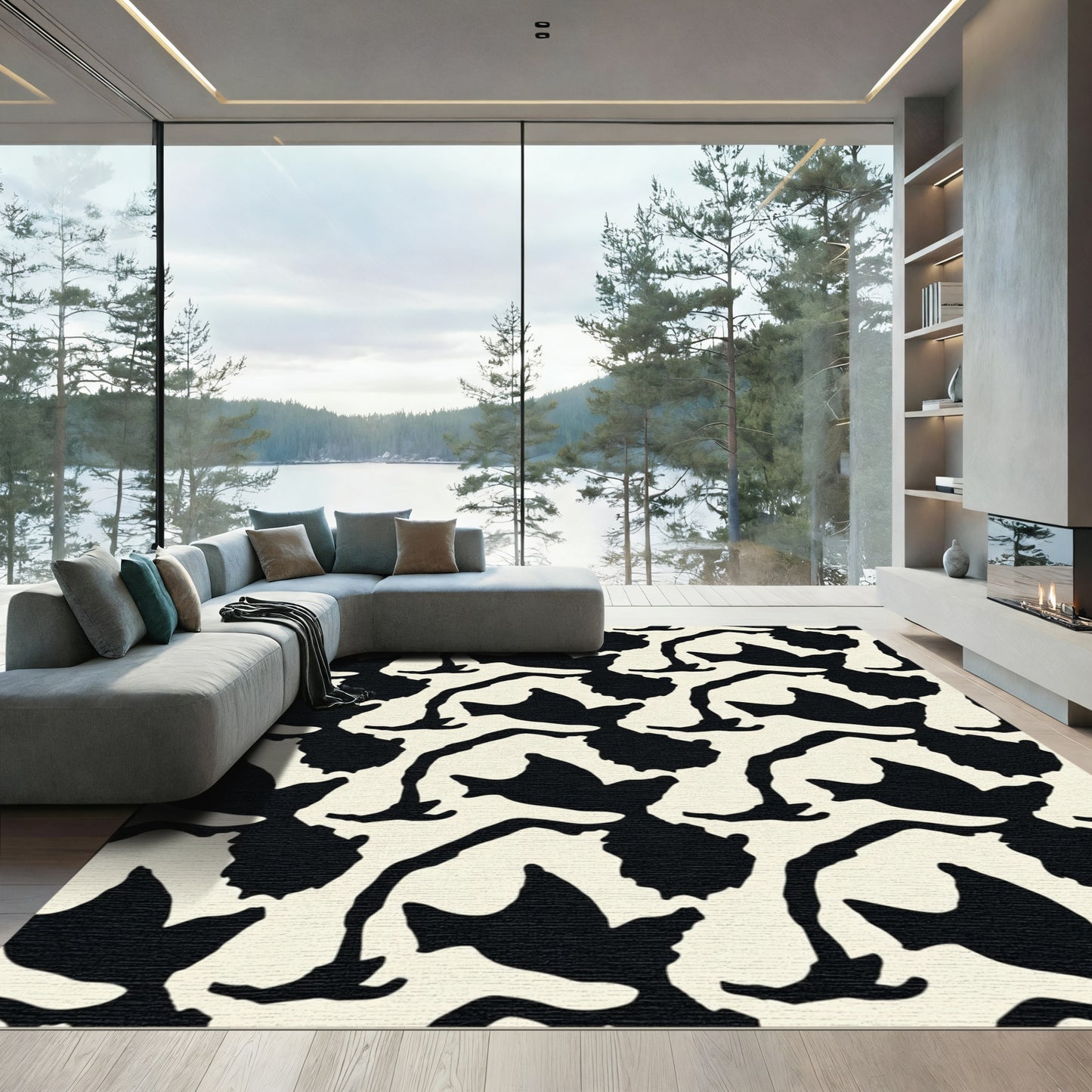 Black Almond Bird Contour Rug