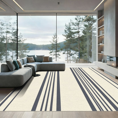 Cream Navy Vertical Stripe Rug