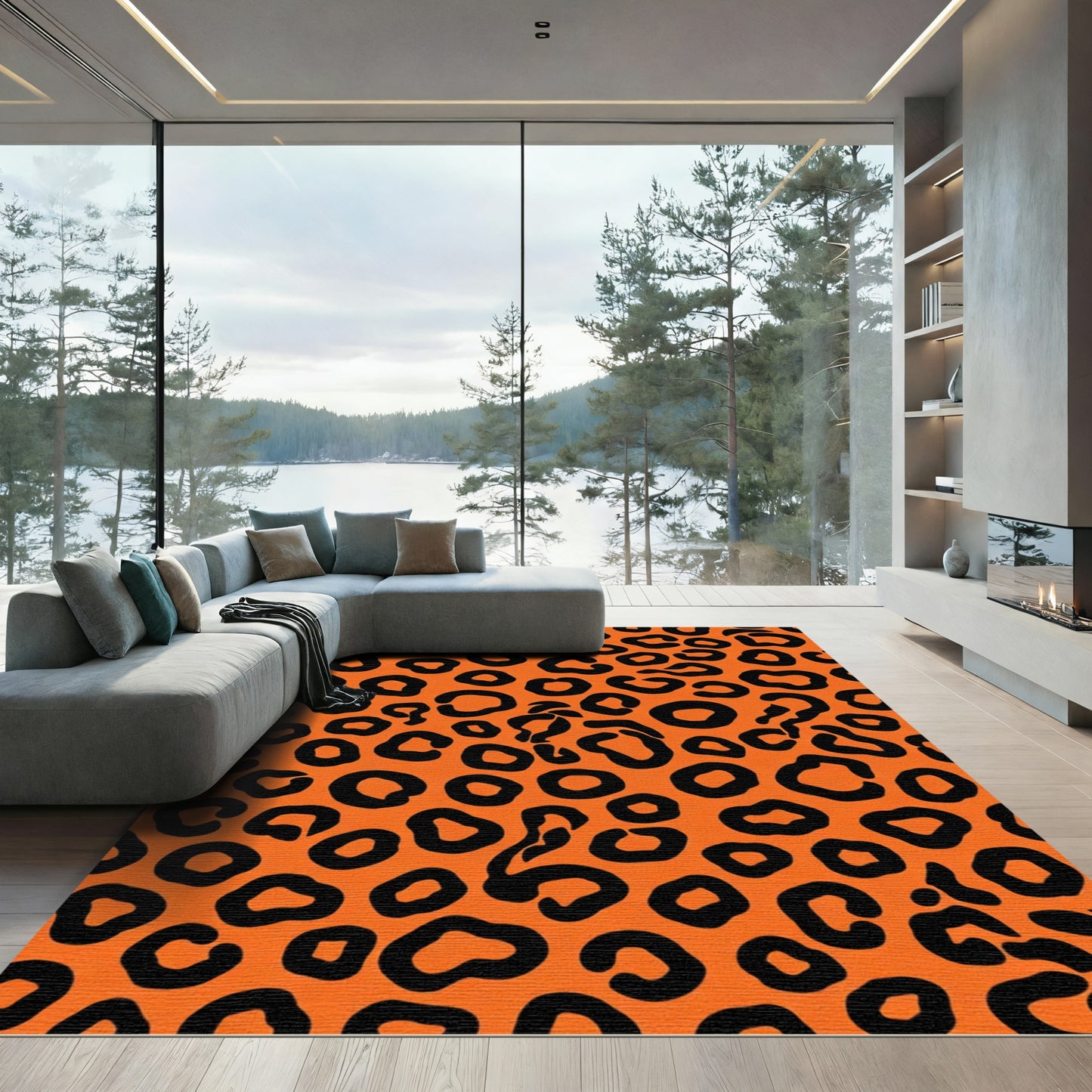 Bold Orange Black Big Cat Spots Rug