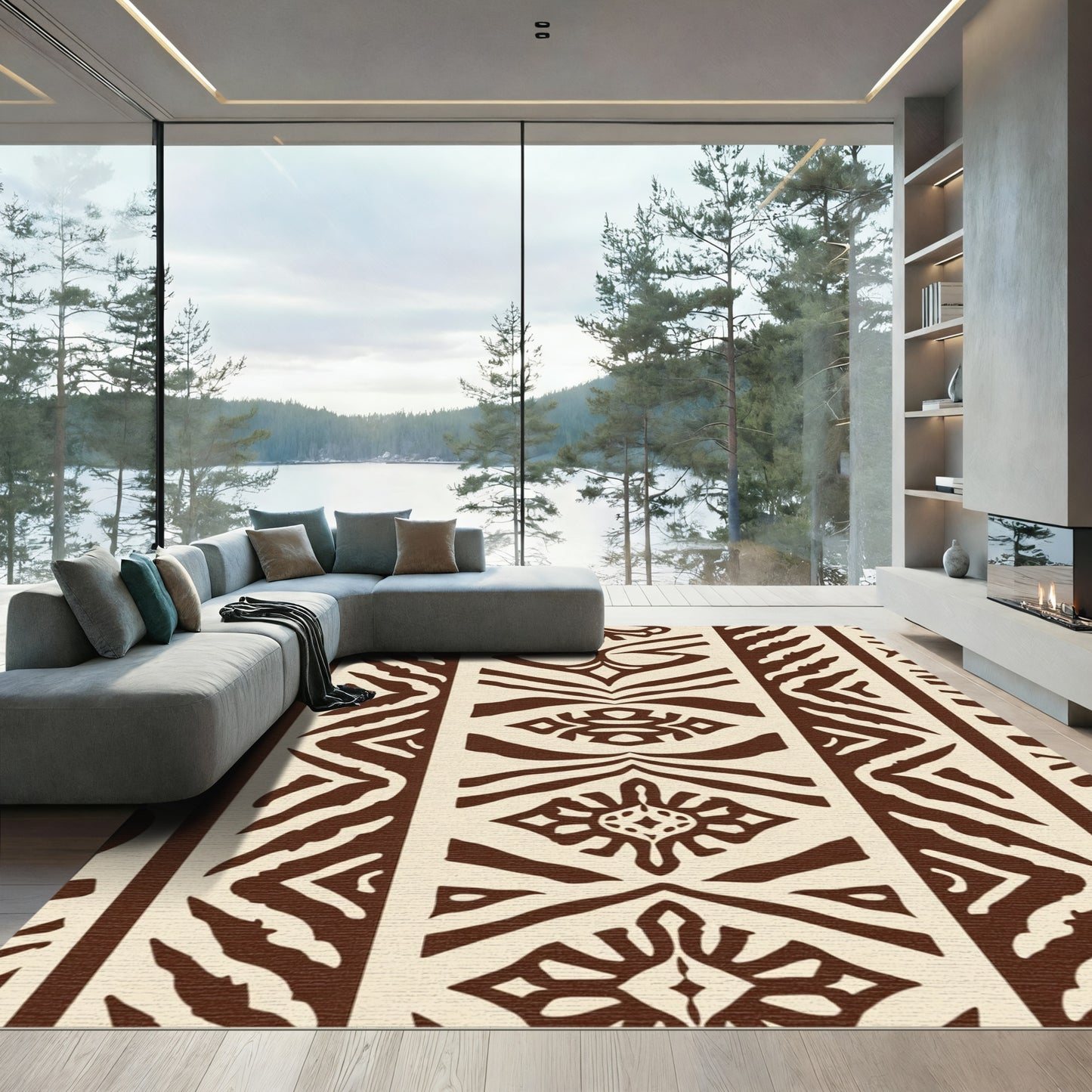 Brown Cream Tribal Symmetric Stripe Rug