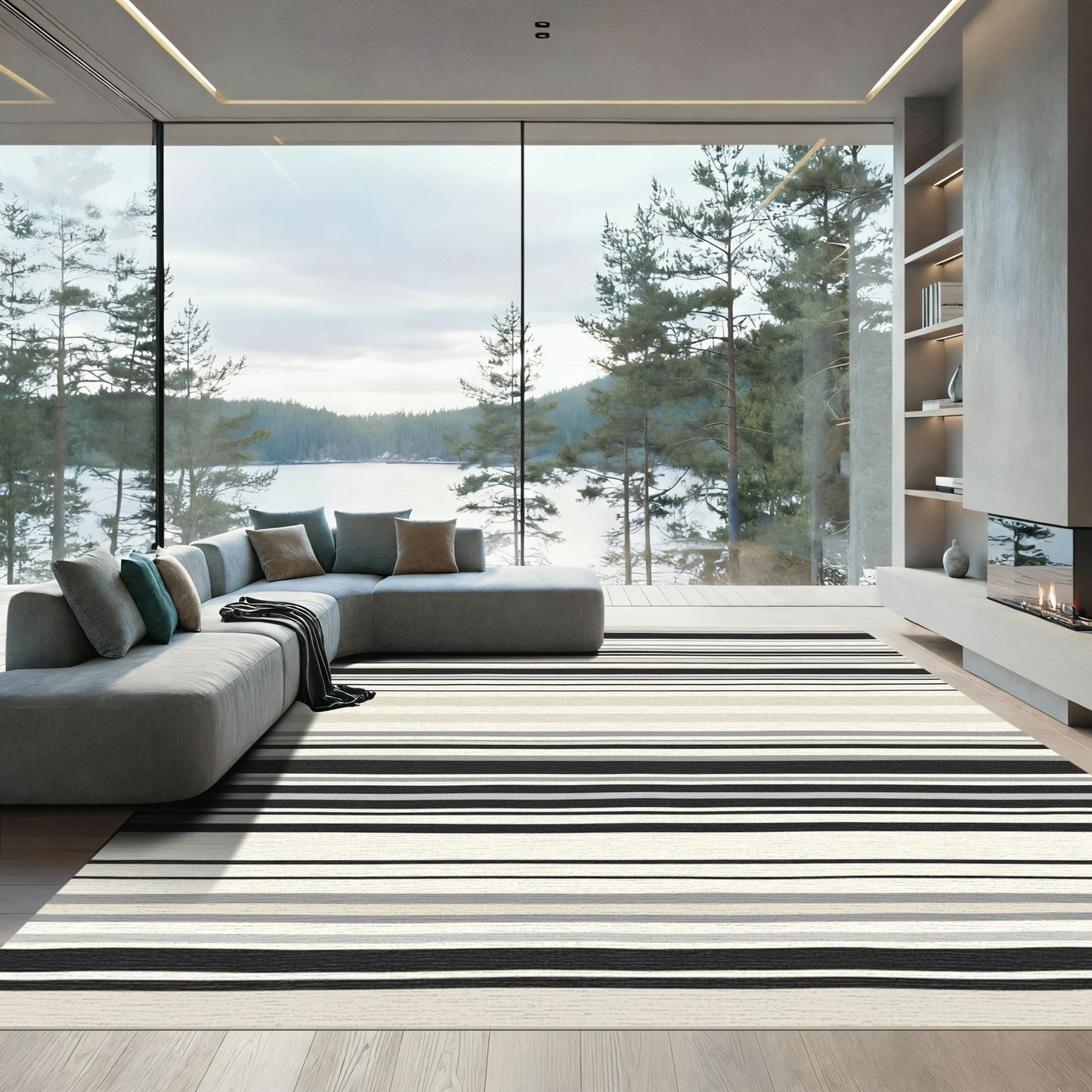 Neutral Tones Uneven Stripe Rug