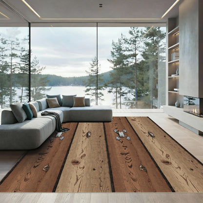Rustic Wood Grain Planks Metal Hardware Rug