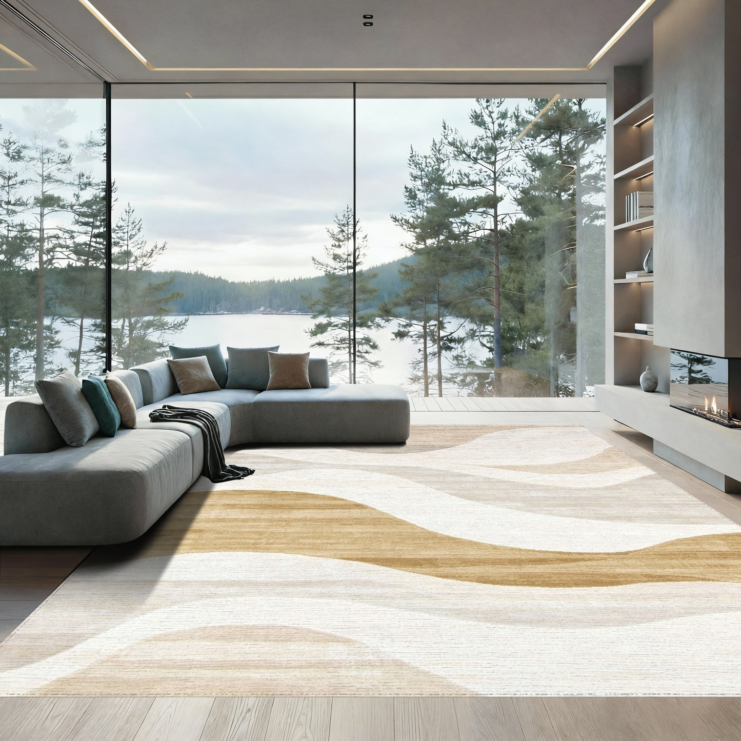 Ivory Beige Wavy Layers Rug