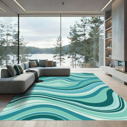 Aqua Blue Wavy Stripe Abstract Rug