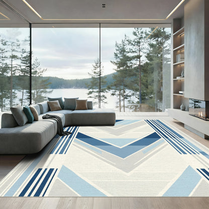 Geometric Blue and White Chevron Rug