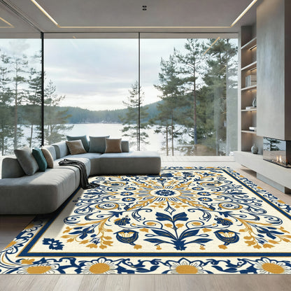 Navy Gold Butterfly Floral Medallion Rug