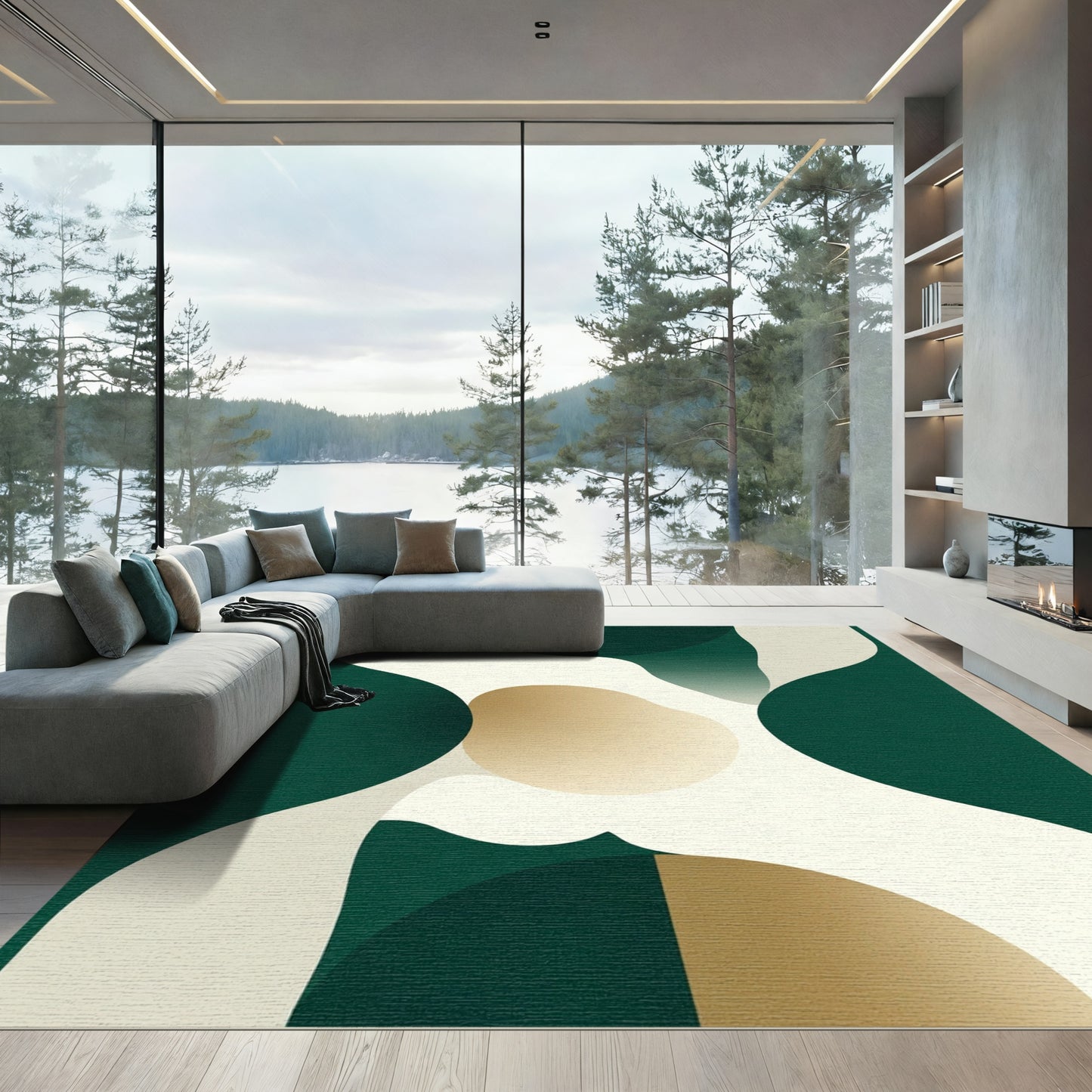 Emerald Gold Amorphous Organic Flow Rug