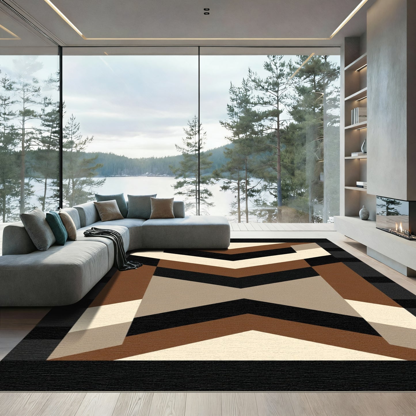 Geometric Chevron Stripes Earth Tones Rug