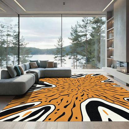 Orange Black Abstract Swirl Splash Rug
