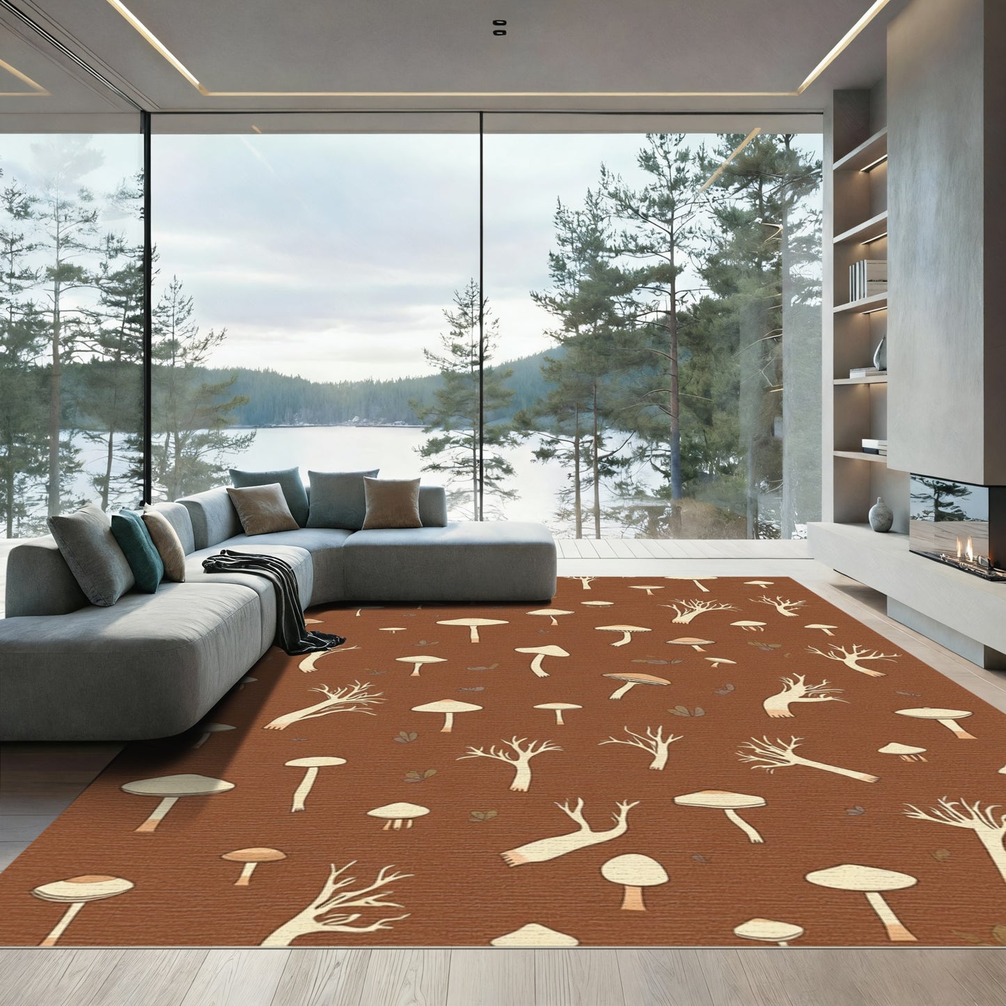 Brown Mushroom Woodland Whimsy Rug