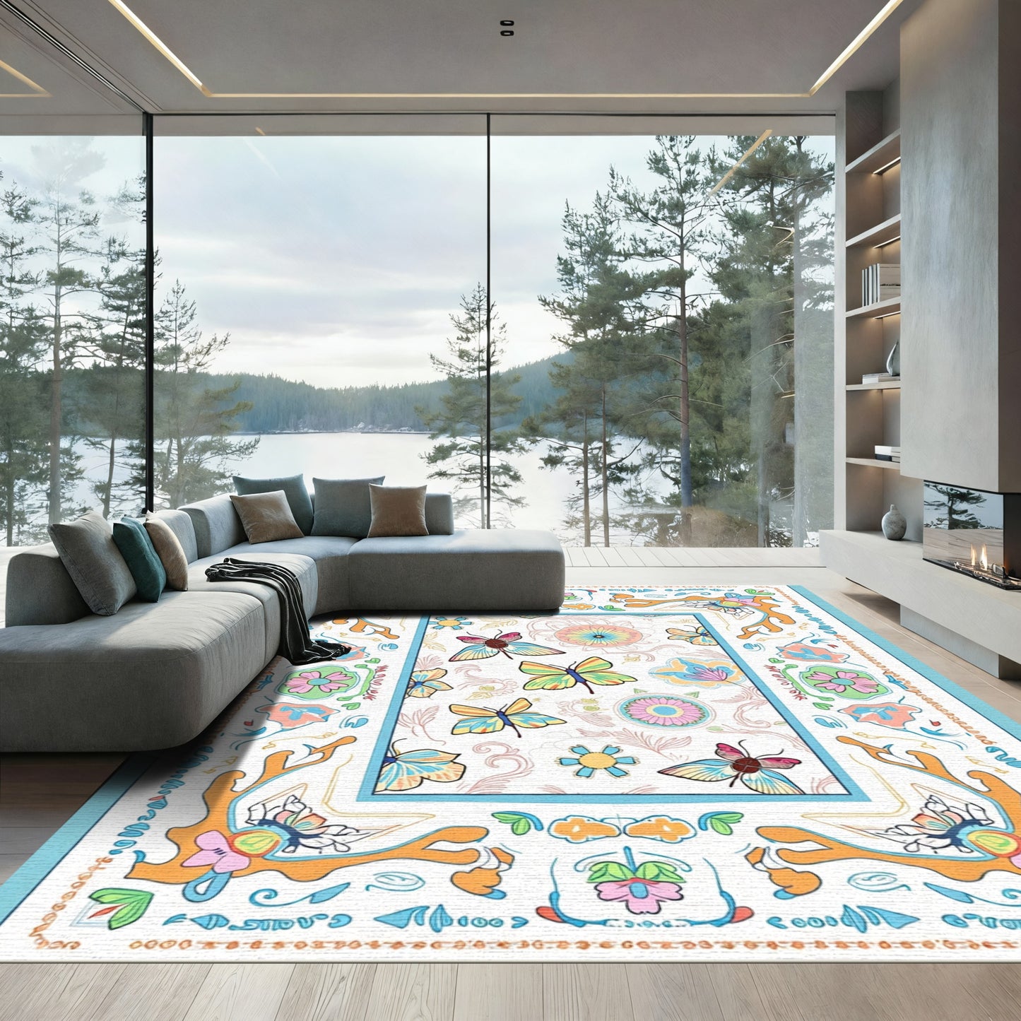 Whimsical multi-color butterfly garden Rug