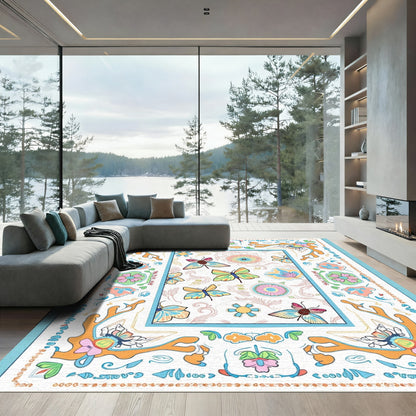 Whimsical multi-color butterfly garden Rug