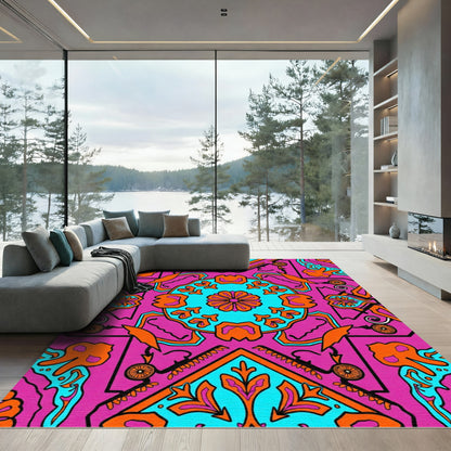 Vibrant Magenta Teal Orange Medallion Rug