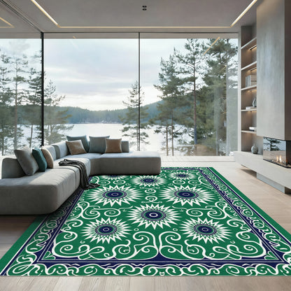 Emerald Green Sunburst Floral Medallion Rug