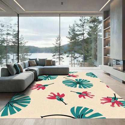 Tropical Red Teal Floral Delight Rug