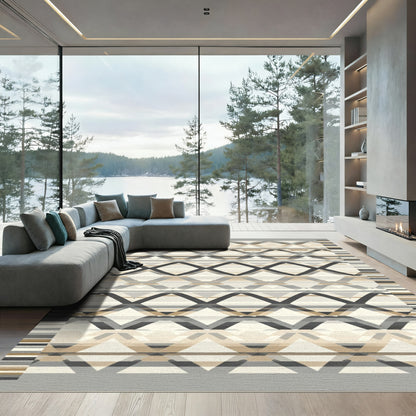 Neutral Geometric Diamond Stripe Overlay Rug