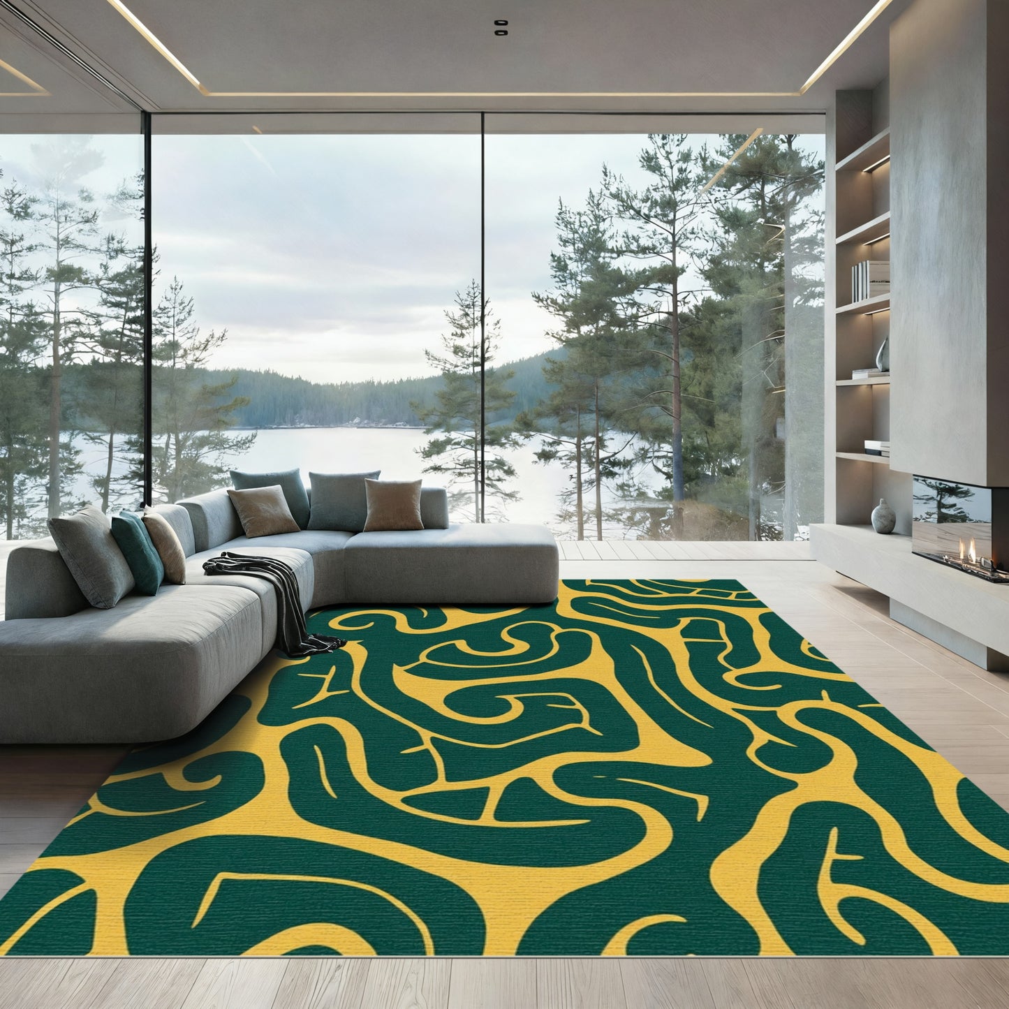 Emerald Amber Abstract Flow Rug