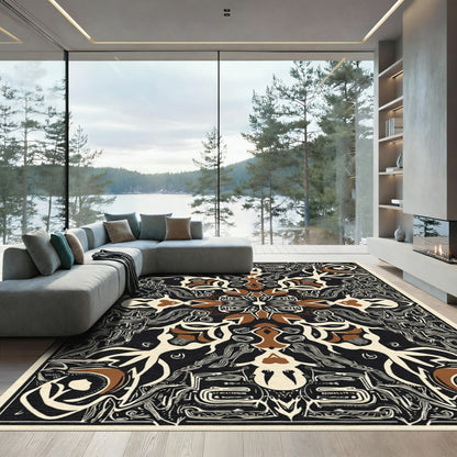 Black Brown Cream Intricate Medallion Rug