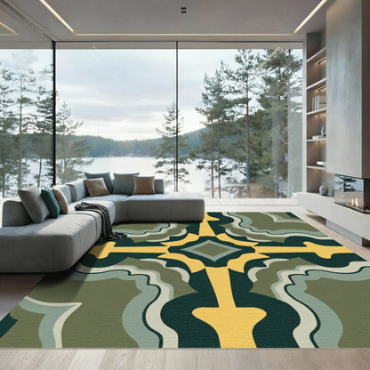 Emerald Gold Geometric Quatrefoil Flow Rug