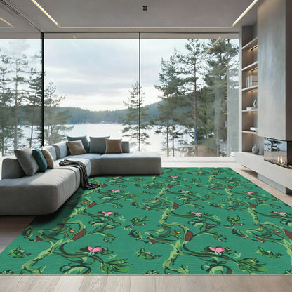 Emerald Green Whimsical Floral Vines Rug