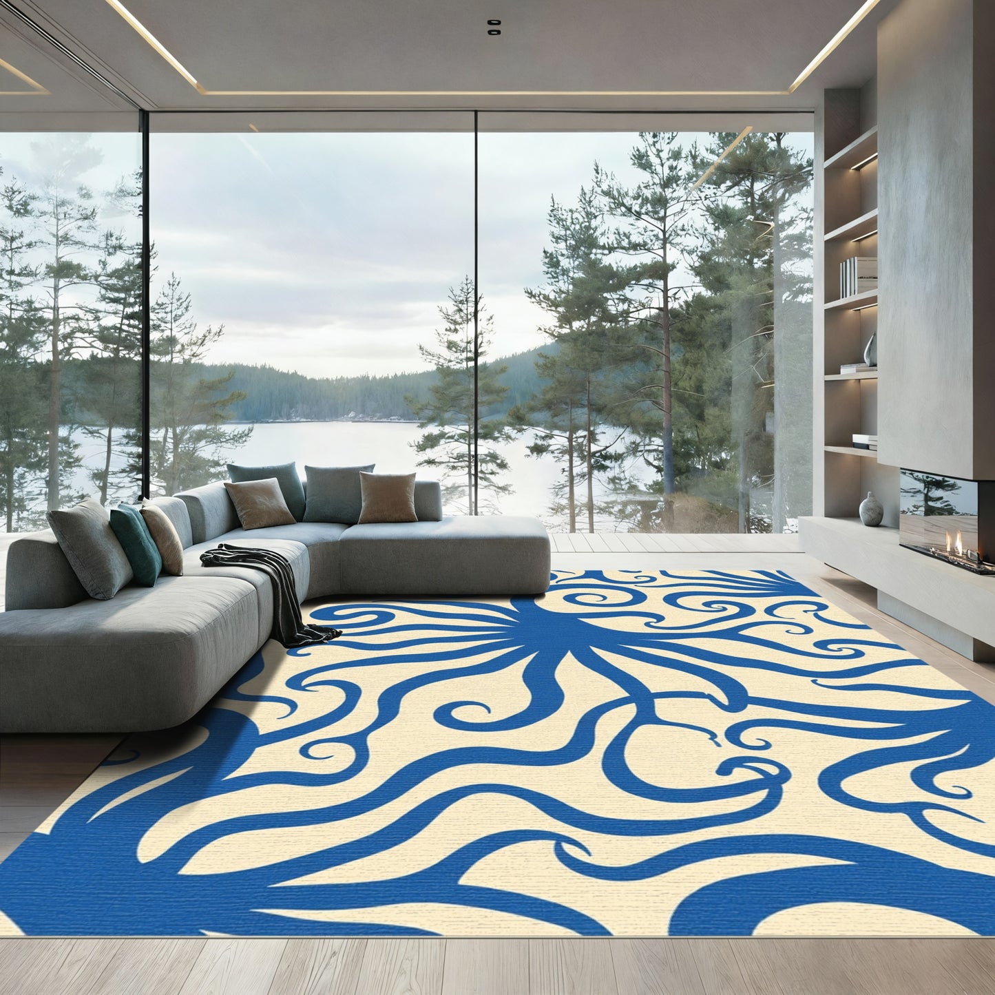 Blue Swirl Octopus Tentacle Rug