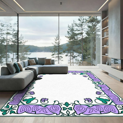 Purple Teal Floral Art Nouveau Border Rug
