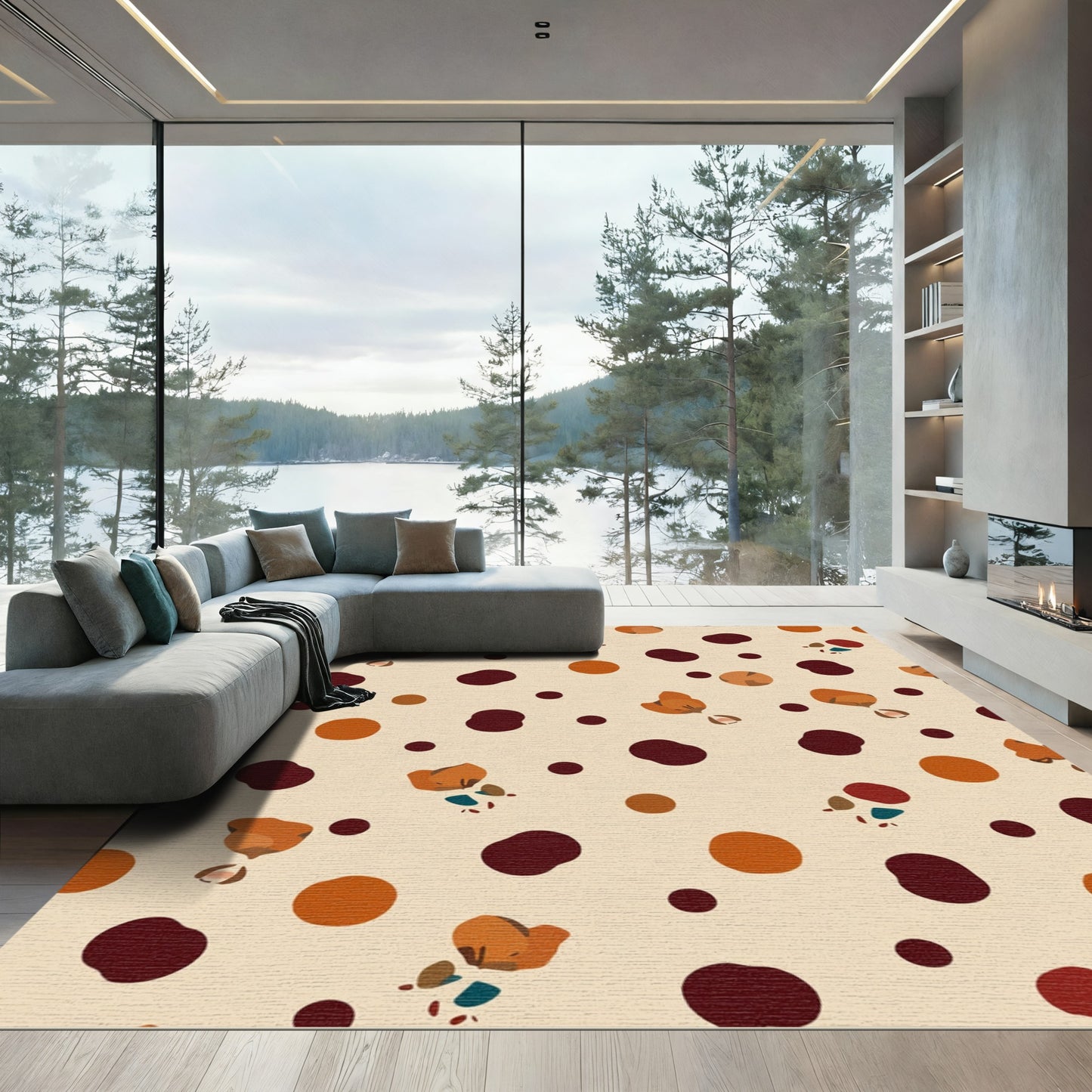 Autumn Floral Polka Dot Scattered Rug