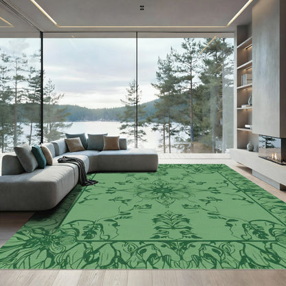 Emerald Green Floral Medallion Art Nouveau Rug