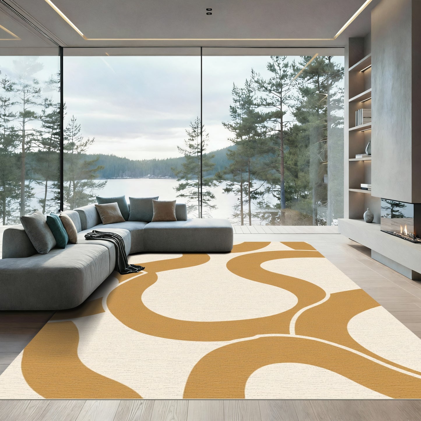 Cream Warm Abstract Organic Swirl Rug