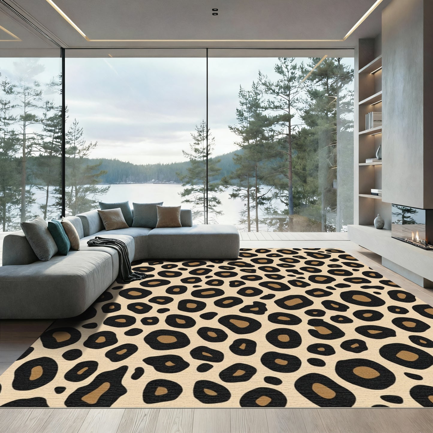 Bold Beige Leopard Spot Rug
