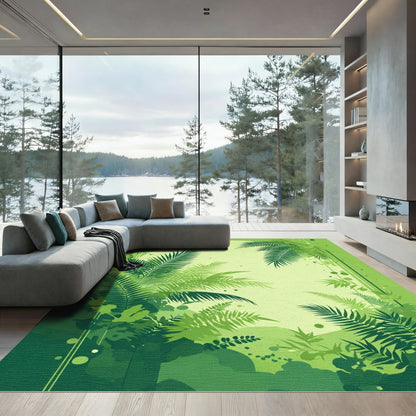 Lush Forest Green Fern Border Rug