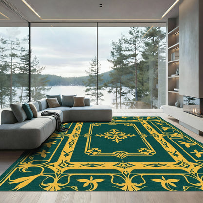 Elaborate Emerald Botanical Scroll Work Rug