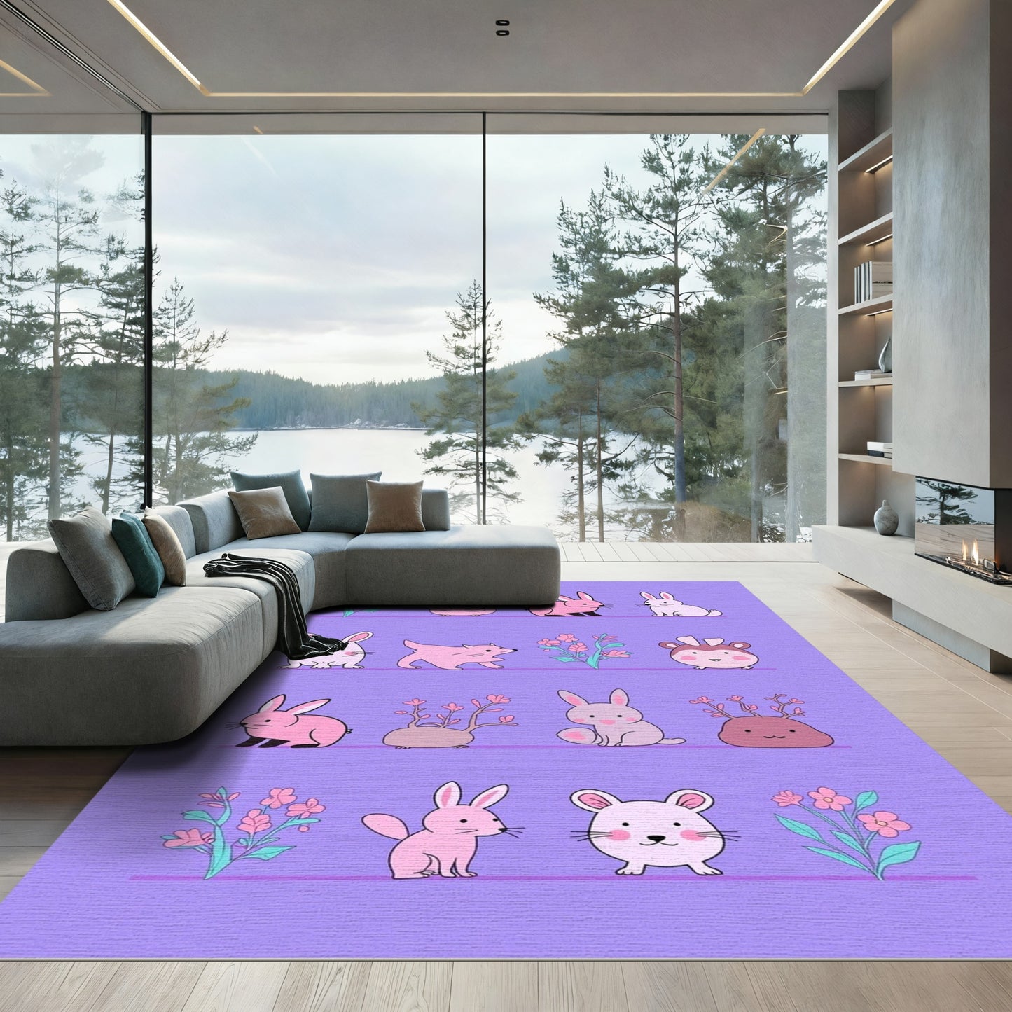 Charming Pink Critters Floral Collage Rug