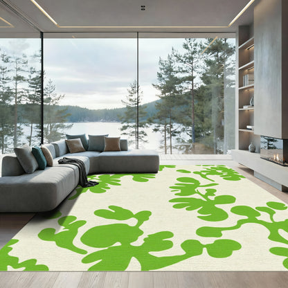 Vibrant Lime Green Abstract Foliage Rug