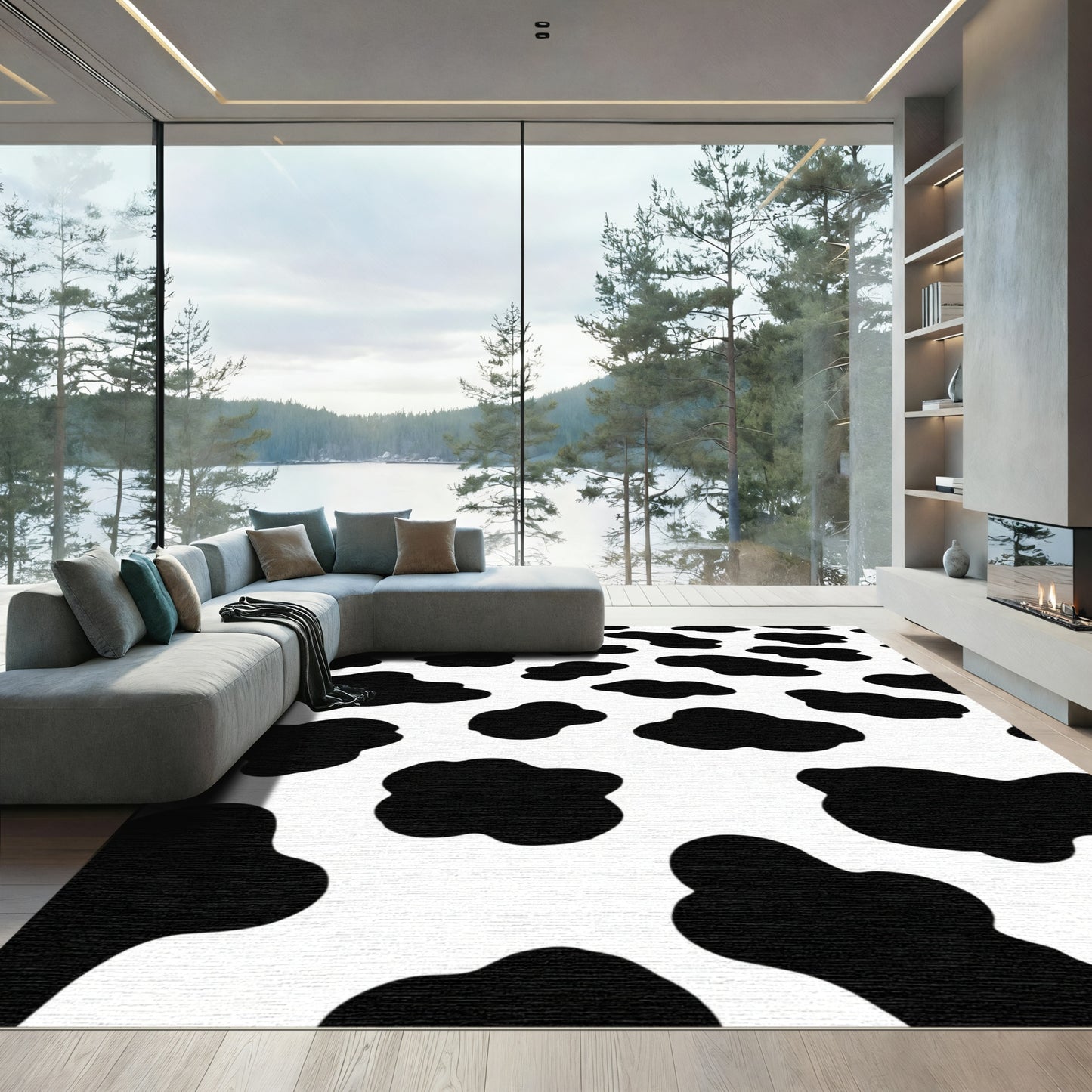 Black White Cow Spots Abstract Rug