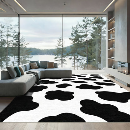 Black White Cow Spots Abstract Rug