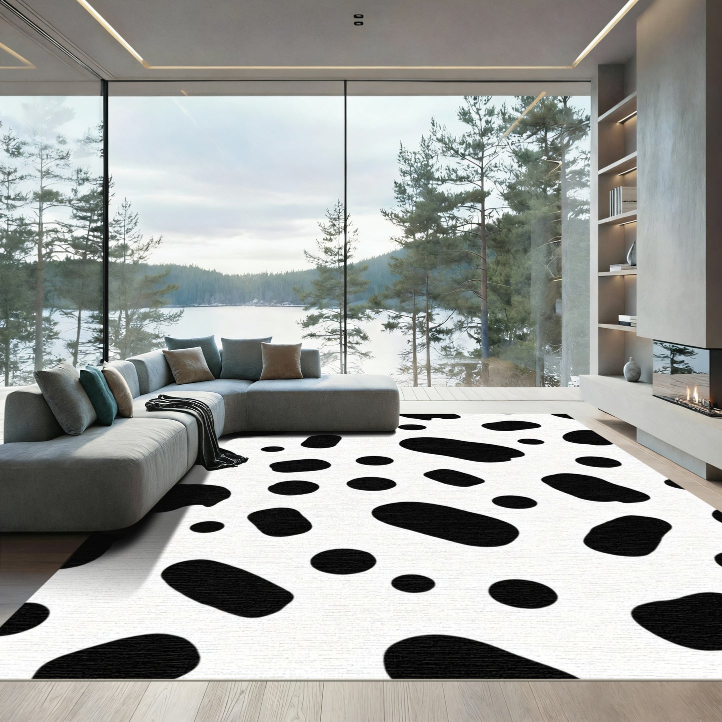 Black White Dalmatian Spots Rug