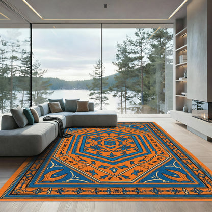 Orange Blue Medallion Geometric Rug