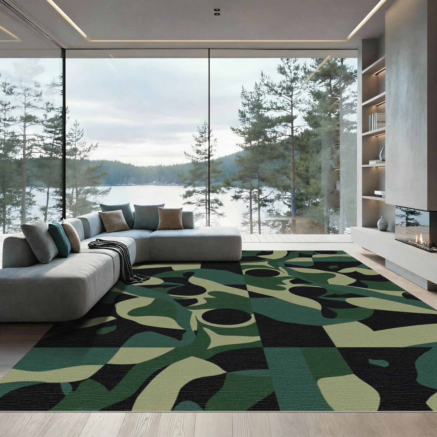 Abstract Camouflage Fluid Organic Composition Rug