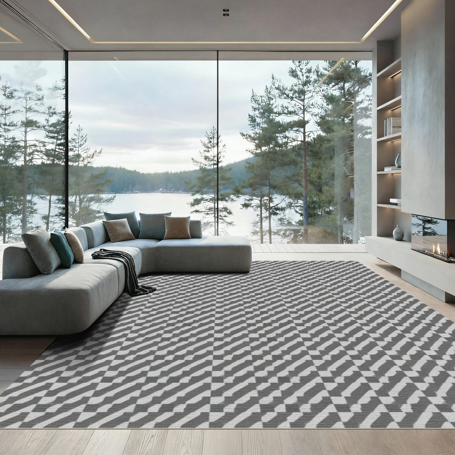 Two Tone Diagonal Stripe Effect Rug
