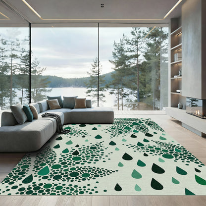 Deep Green Droplets Scattered Composition Rug