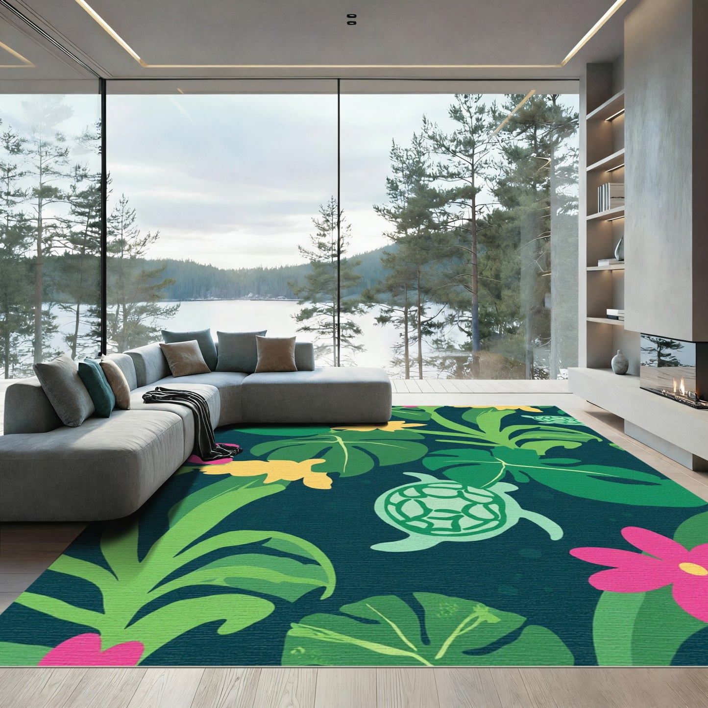 Tropical Floral Turtle Garden Rug