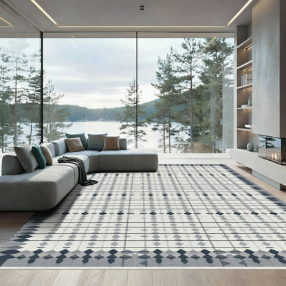 Grey Diamond Lattice Geometric Rug