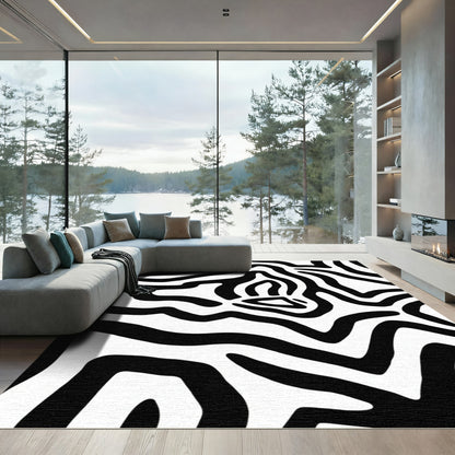 Chic Black White Wavy Stripes Rug