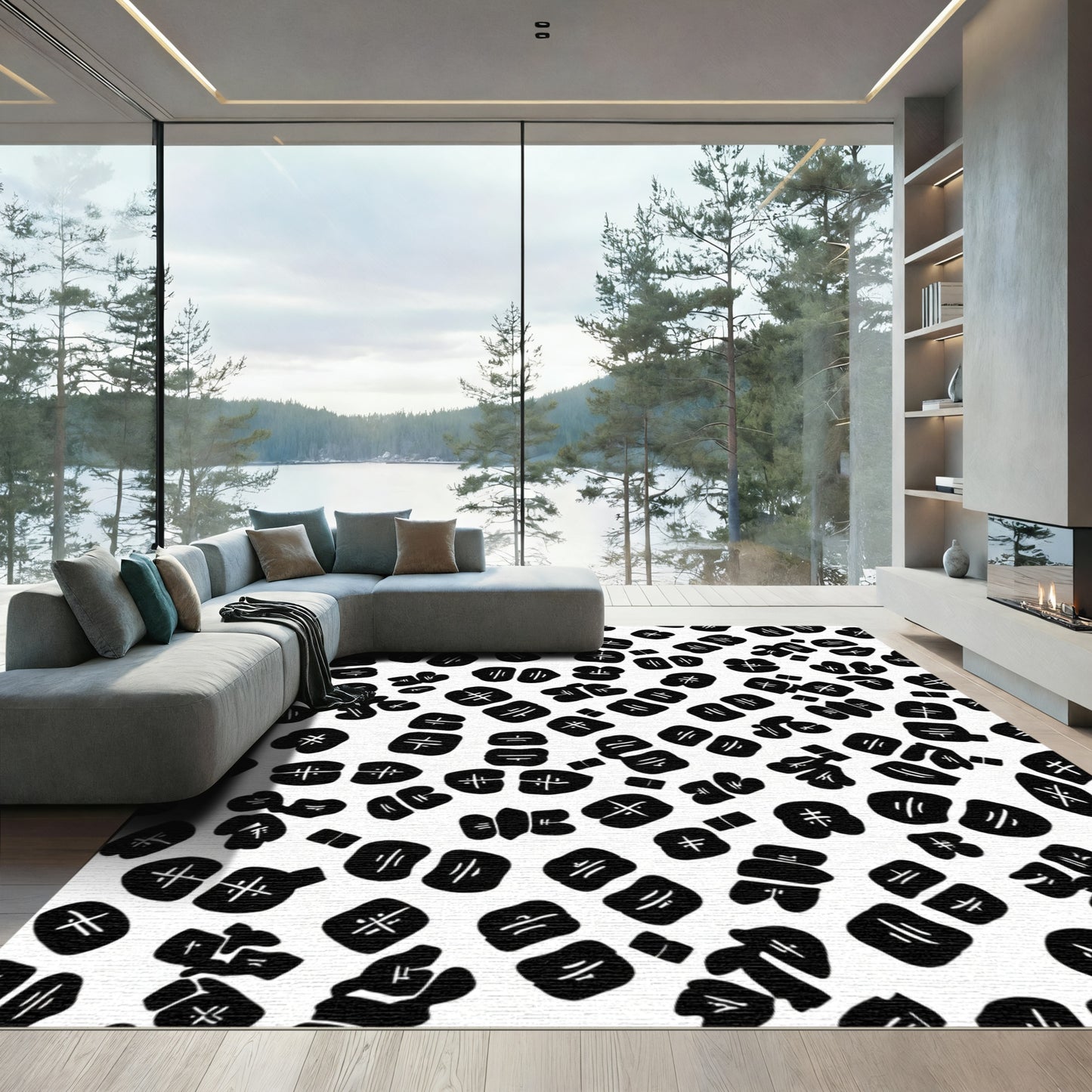 Monochrome Brushstroke Organic Scatter Rug