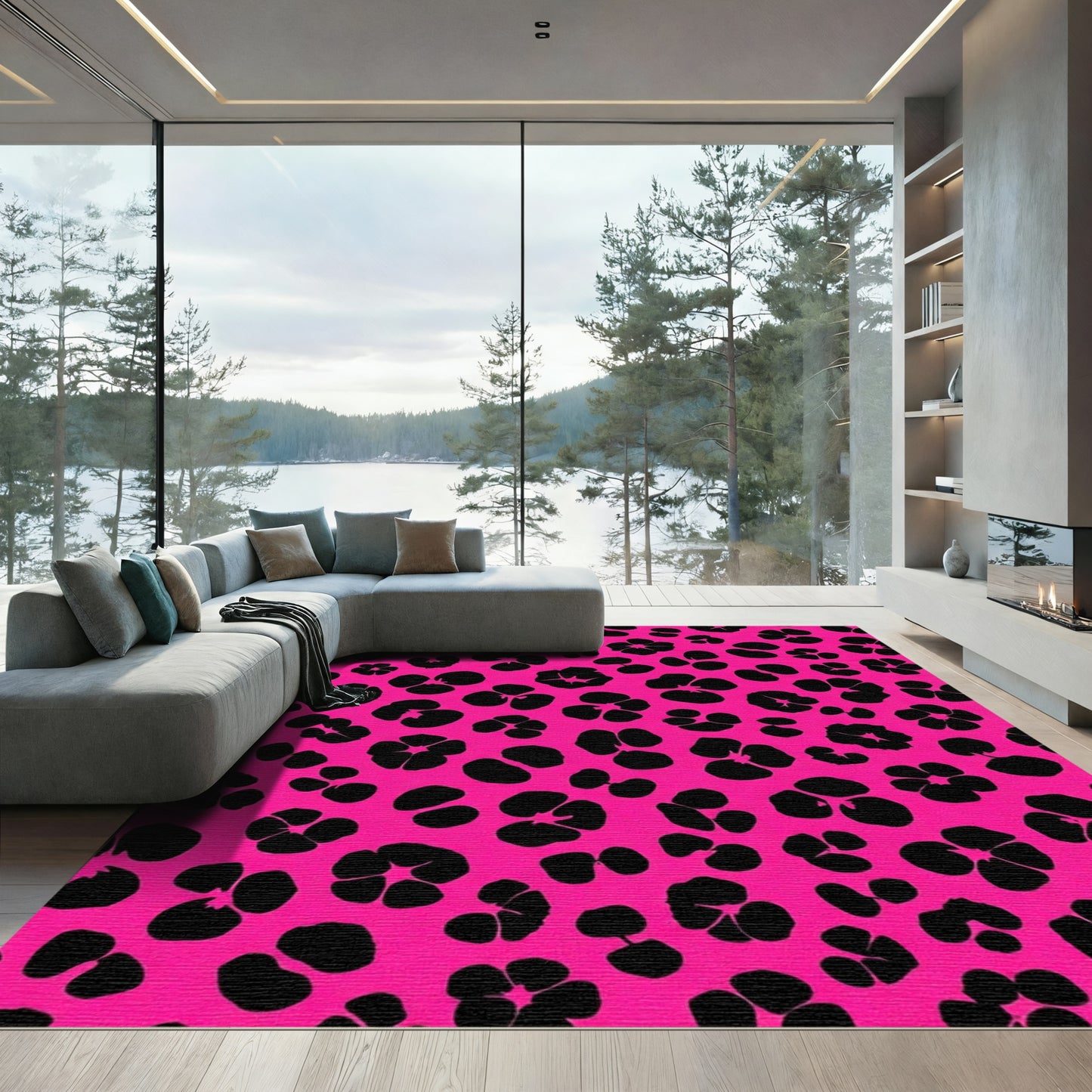 Bold Black Fuchsia Animal Spot Rug