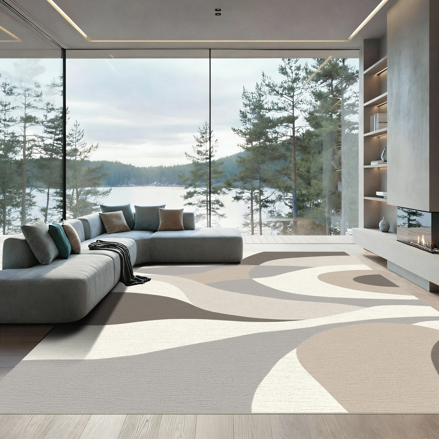 Earthy Dune Abstract Wave Rug