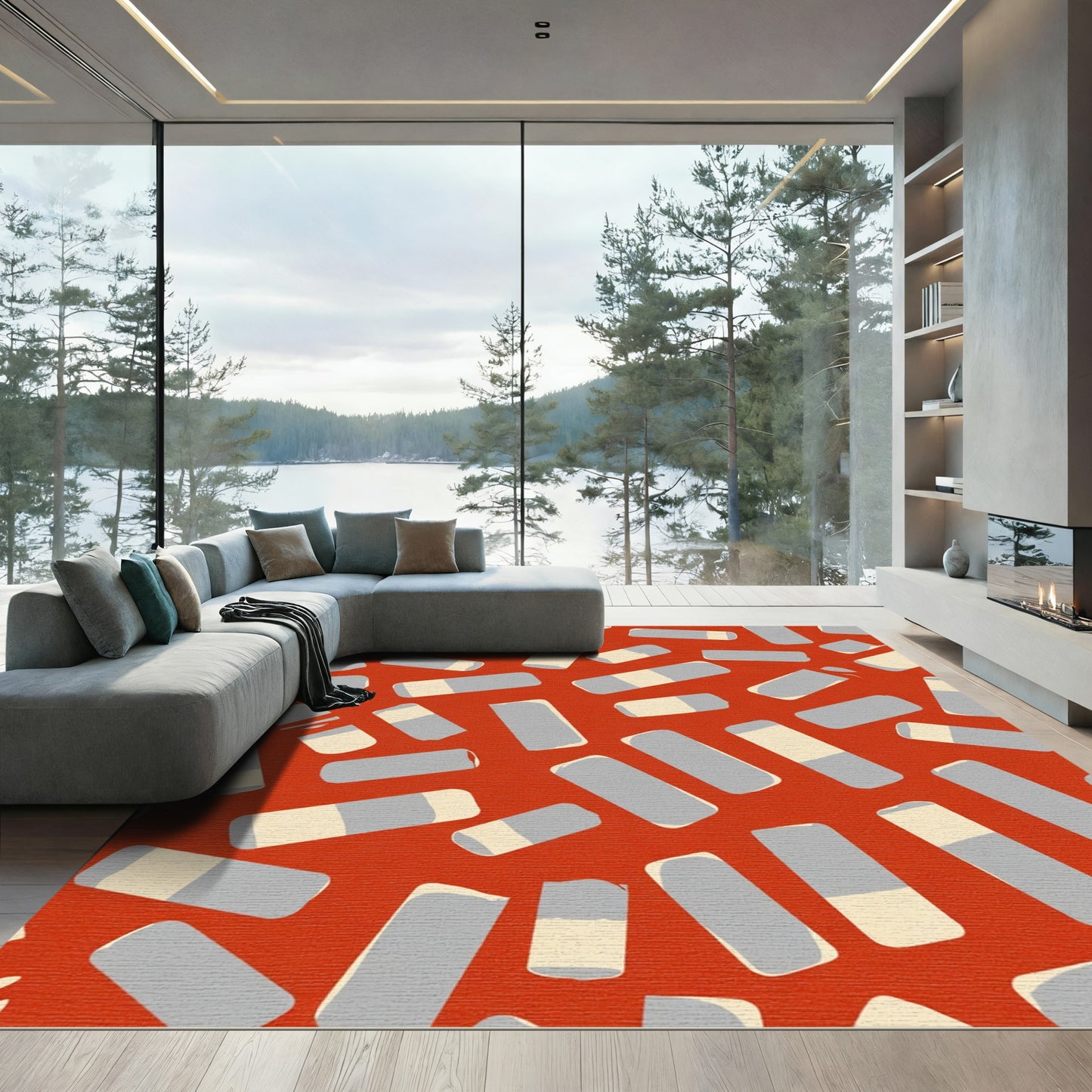 Red Gray Bar Ochre Random Scatter Rug