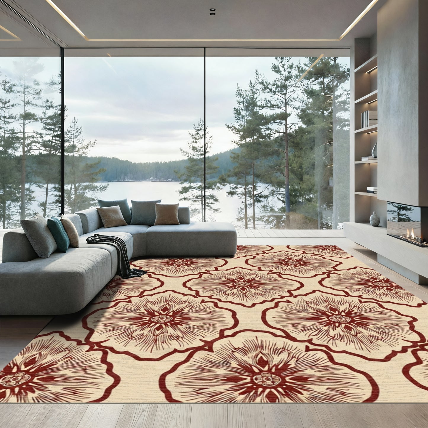 Rich Burgundy Floral Medallion Rug